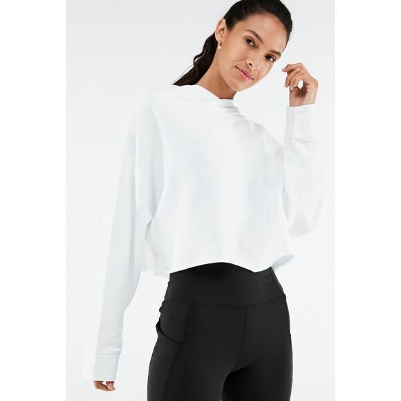 Fabletics Brisa Cropped Raw Edge Hoodie in White Size XL - Picture 1 of 12